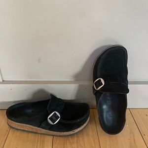Black Suede Buckle Slip-On Shoes